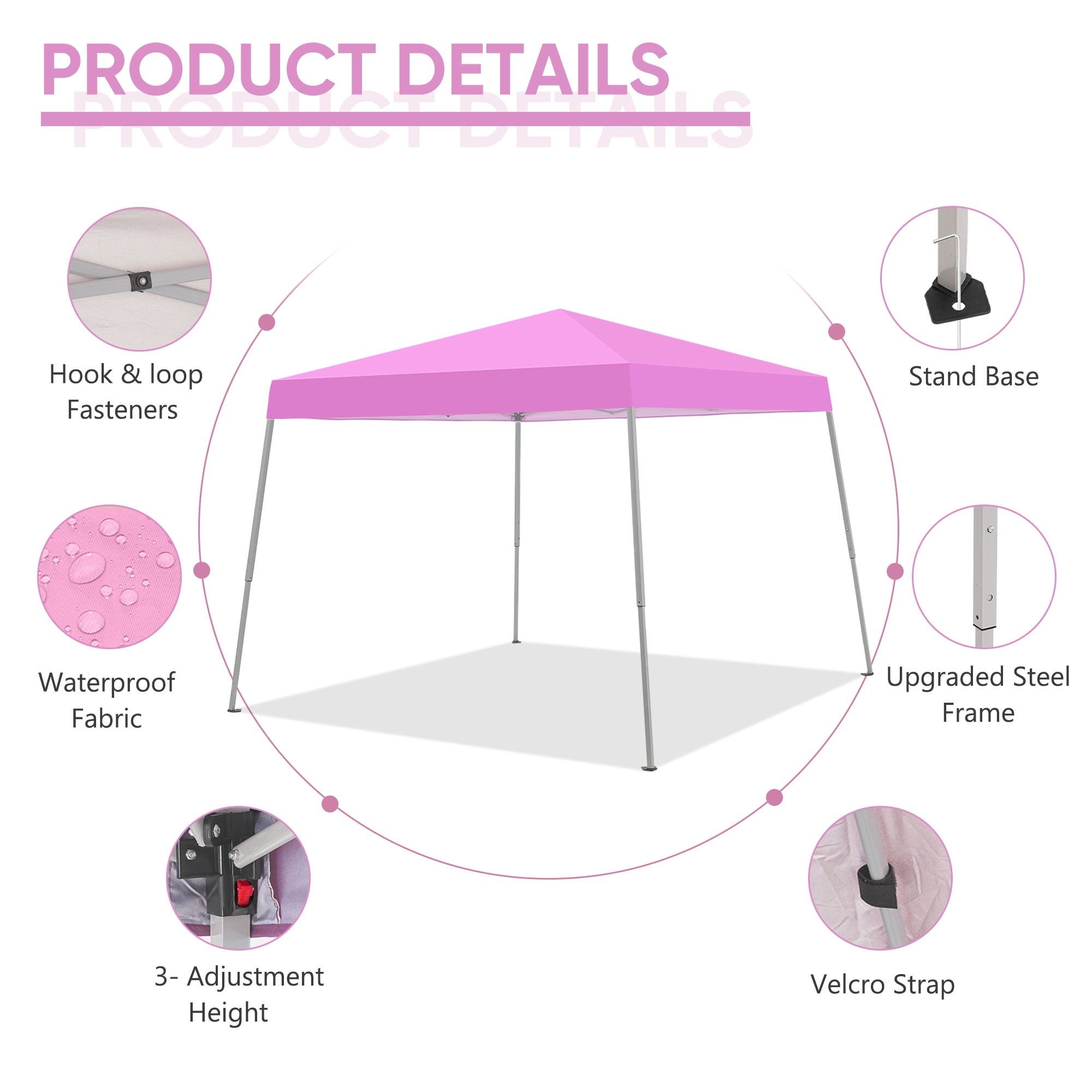Ainfox 8 x 8 ft Pop up Canopy Tent, Instant Slant Outdoor Gazebo for Beach, Sun Shade,Outdoor Activies,Pink