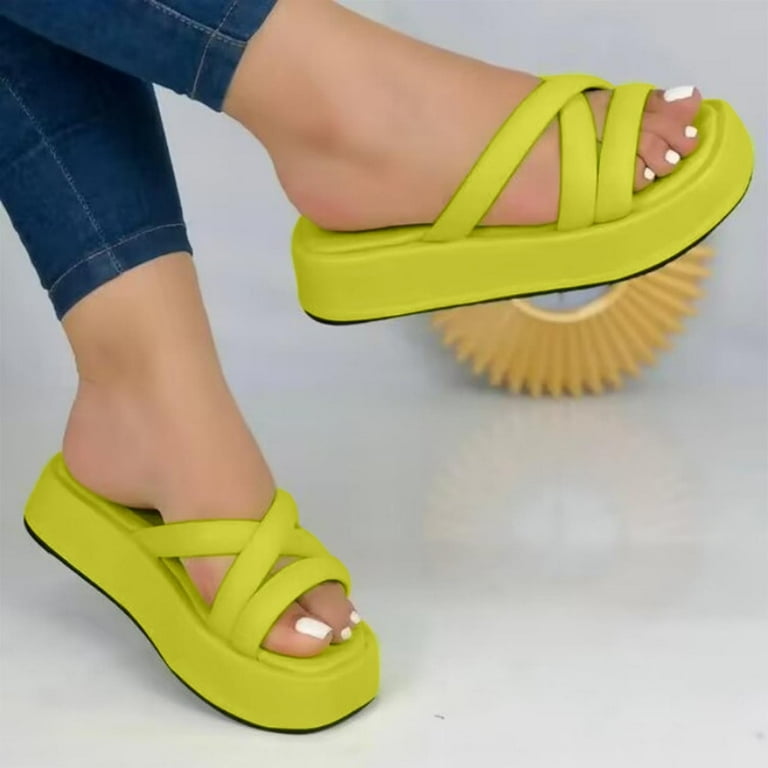 Cethrio Women's Platform Footbed Sandals- Wide Width on Clearance Slides  Sandal Band Platform Wedge Green Dressy Sandals/ Slides Size 8.5
