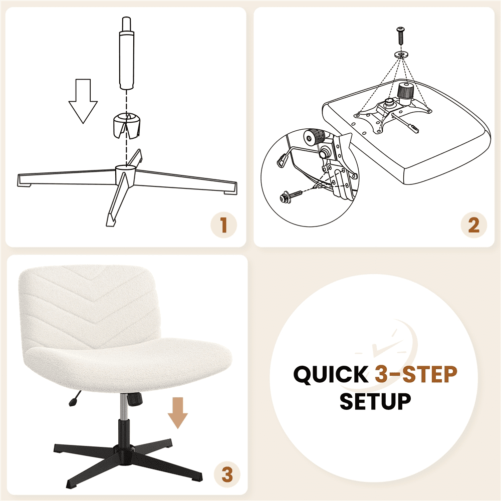 Yaheetech Fabric Swivel Desk Chair with No Arms and Extra Wide Seat, Beige, Ivory