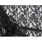 5 Yard Lot Embroidered Stretch Lace Apparel Fabric Sheer Black Floral FF300