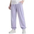 thumbnail image 2 of ITSAME Girls Tapered Sweatpants, with Pockets Elastic Waist Quick-Dry Summer Casual Jogger Pants Purple Size 9-10, 2 of 6