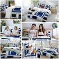 thumbnail image 6 of Space Design Sense Duvet Cover Set Full Size Grey Blue Line Suqare Abstract Stitching Soft Lightweight Comforter Covers 4 Piece Bedding Set with 1 Duvet Cover 1 Bed Sheet & 2 Pillow Shams, 6 of 8