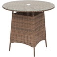 thumbnail image 1 of Brown Round Patio Table with Umbrella Hole - 31.5" Bistro Table for Garden, Balcony & Outdoor Dining - Steel & Rattan Coffee Table, 1 of 7