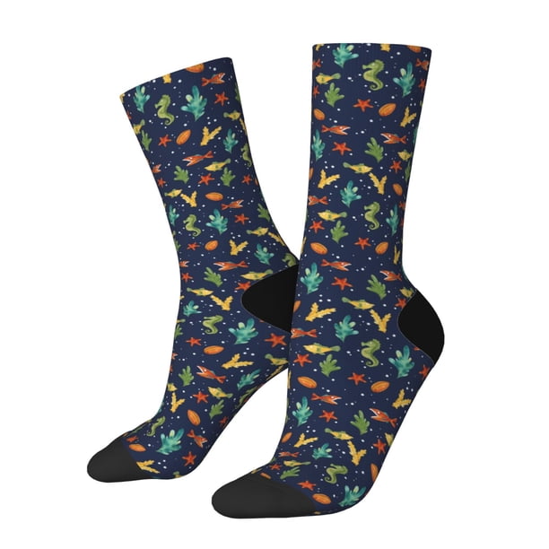 Fotbe Shells and Seaweed Calcetas Largas con Estampado para Hombre y Mujer – Calcetas de Compresión Transpirables y Elásticas, Viajar y Uso Diario Talla 5-11