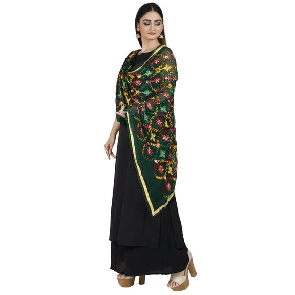 Chandrakala Dupattas for Women Soft Lightweight Chiffon Dupatta Shawl Scarf Wrap Chunni,Bottle Green (D225BOT)