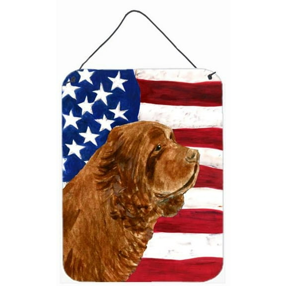 USA American Flag with Sussex Spaniel Aluminium Metal Wall Or Door Hanging Prints