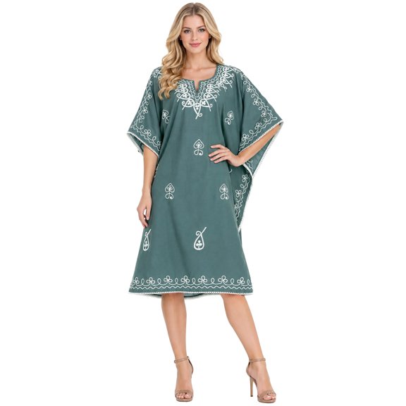 HAPPY BAY Women's Summer Solid Casual Relaxed Caftan Mini Cover Up Evening Dresses for Women Plus Size 2X-3X Grey, Floral