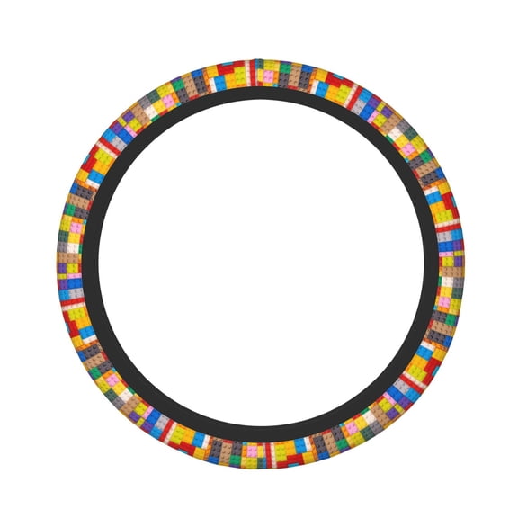 Picia Colorful Plastic Blocks Pattern Car Steering Wheel Cover, Non-Slip, Breathable, Universal 15 inch