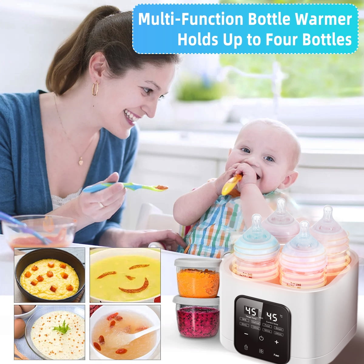 FVLOENG Baby Bottle Warmer,Fast Milk Warmer for Breastmilk,Accurate Temp Control,48H Thermostat,Portable Bottle Warmers,Fits 4 Bottles,Milk Warmer with Thaw,Sterilizing,Heat Food with Remote Control