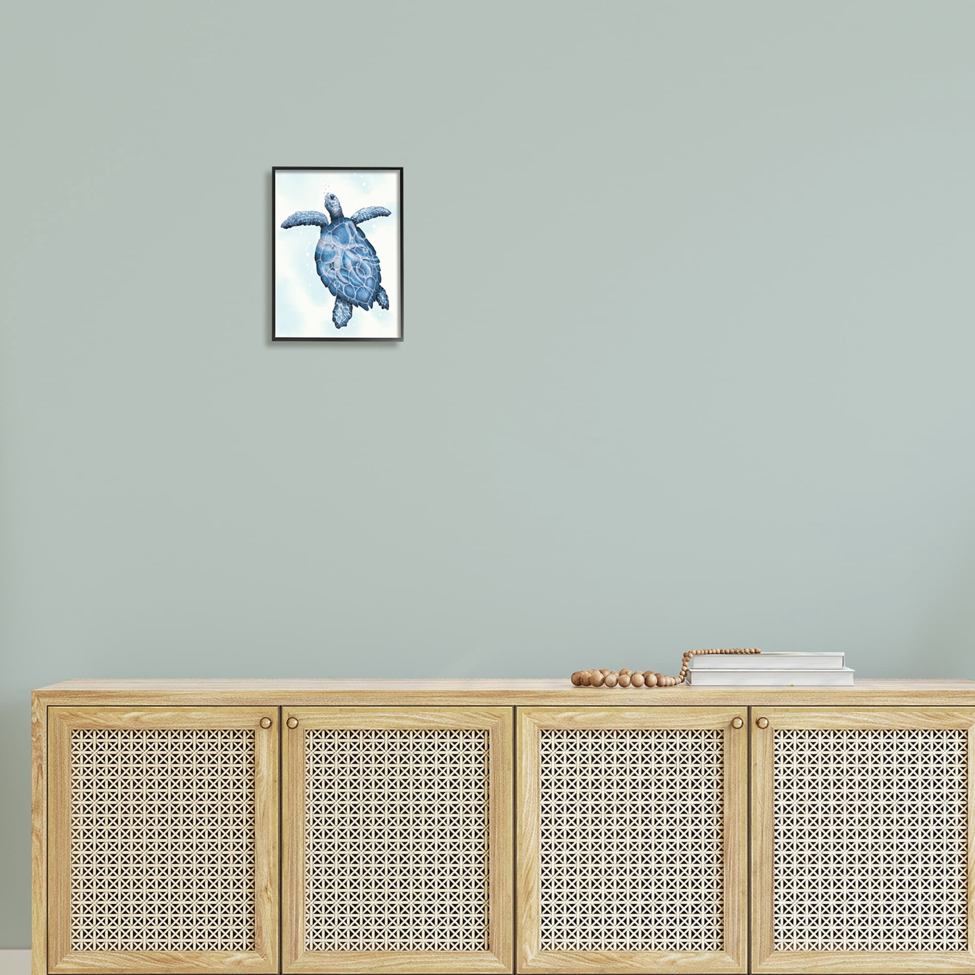 Stupell Industries Swimming Blue Sea Turtle Patterned Tentacles Shell Graphic Art Black Framed Art Print Wall Art, Design by Darlene Seale
