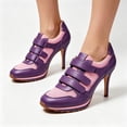 thumbnail image 4 of FSJ Women Chic Round Toe Sneaker Heels Mesh Leather Strap Stiletto Pumps Size 7.5 Purple, 4 of 4