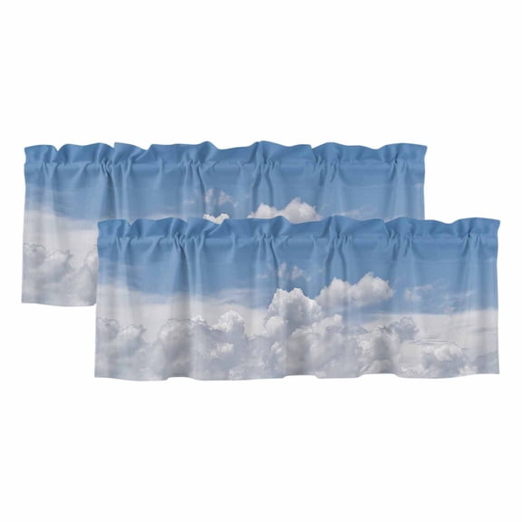 Clouds Valances for Windows, Blue White Sky Natural Landscape Light Filtering Kitchen Curtains, Rod Pocket Window Valance Curtains for Living Room Bedroom, 42" W x 12" L, 2 Panels