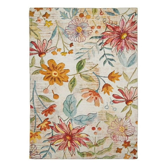 Linon Indoor Outdoor Machine Washable Ridley Polyester Accent 3'x5' Rug in Ivory