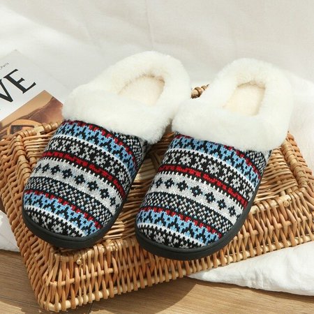 

CoCopeanut Winter Warm Cotton Slippers Women Men Flats Soft Non-Slip Fluffy Shoes Geometry Print Slides Vintage Couple Indoor House Slipper