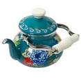 thumbnail image 3 of The Pioneer Woman Dazzling Dahlias Enamel on Steel 2 Quart Tea Kettle, Teal, 3 of 5