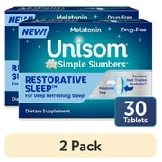 (2 pack) Unisom Simple Slumbers Restorative Sleep Tablets 30-Count, Melatonin 3mg