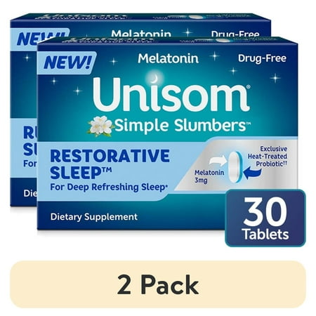 (2 pack) Unisom Simple Slumbers Restorative Sleep Tablets 30-Count, Melatonin 3mg