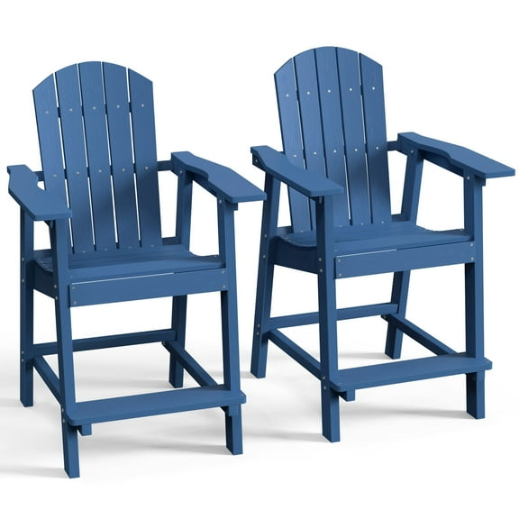 Dextrus 25" Tall Adirondack Chair Set of 2, Poly Bar Height Balcony Chairs, Weather Resistant Outdoor Barstool Lifeguard Chair for Deck Pool Patio and Porch, Navy Blue
