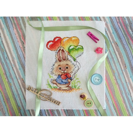 UPC: 4627167303070 | Counted Cross Stitch Kit Bunny With Balloons SM-556 Needlework Easy Small Animal Gray By MP Studia Canvas Cotton