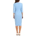 thumbnail image 3 of Vestido de tubo para mujer Inspire Chic, cuello barco, mangas 3/4, dobladillo dividido, vestido midi para el trabajo, azul cielo L, 3 of 6