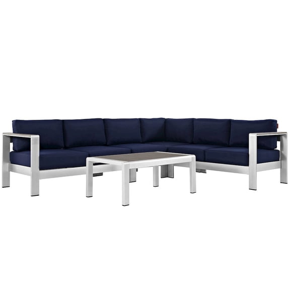 Modway Shore 5 Piece Outdoor Patio Aluminum Sectional Sofa Set