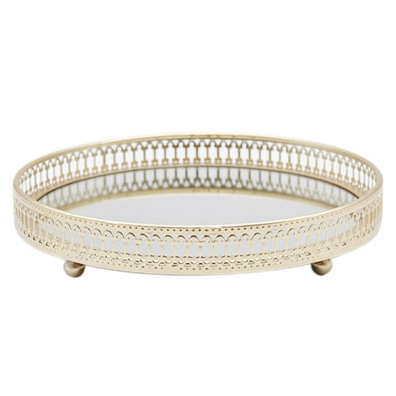 lanema Nordic Metal Mirror Tray Round Candle Plate Desktop Jewelry Storage Organizer