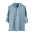 thumbnail image 2 of Lilgiuy Men's Cotton Linen Shirt Long Sleeved Standing Collar Button Up Shirt Fashionable Casual Shirt Top Blouse for Camping Hiking Fishing, 2 of 3