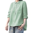 thumbnail image 6 of DondPO Linen Shirts for Women Women's Lapel Neck Casual Solid Colour Cotton And Linen Long Sleeve Shirt Casual Shirts for Women Womens Shirts Green 2XL, 6 of 6