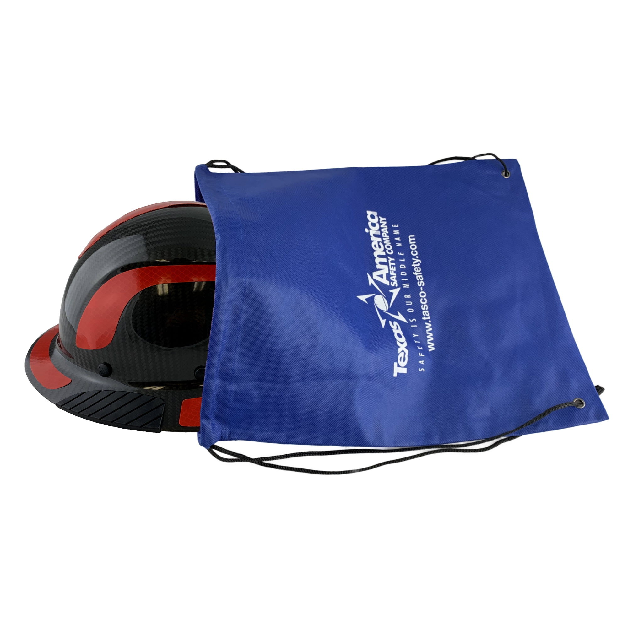 Lift Safety Helmet -  Actual Carbon Fiber Full Brim Hard Hat - Glossy Black with Red Reflective Decals with Hard Hat Tote Bag