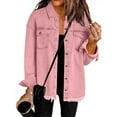 thumbnail image 2 of MaFYtyTPR Women Denim Coat Ladies Solid Color Shirt Pocket Long Sleeve Lapel Cardigan Button Jacket Pink XXL, 2 of 5