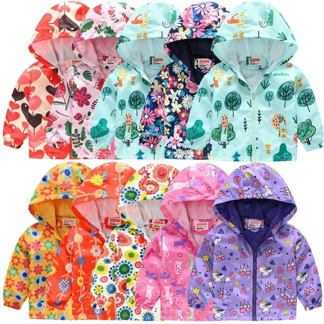 Veste pour Tout-Petit Vestes pour Garçons Veste pour Bébé Tout-Petit Enfants Bébé Filles Garçons Veste d'Automne à Imprimé Fermeture Éclair à Capuche Manteau Coupe-Vent