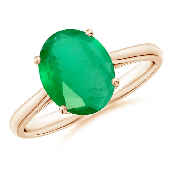 ANGARA Natural Oval Solitaire 2.25 ct Emerald Cocktail Ring in 14K Rose Gold for Women (Size-10x8mm) | May Birthstone, Birthday, Anniversary, Jewelry Gift for Women | Natural Emerald Ring