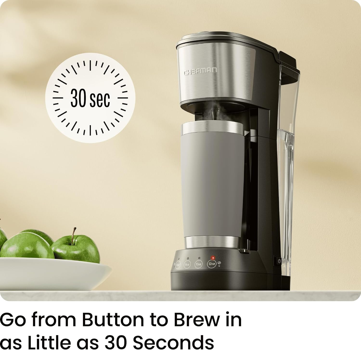 Chefman InstaCoffee Max+ Single Serve Coffee Maker w/ 40oz Reservoir, Cup Lift, Reusable Filter - Black