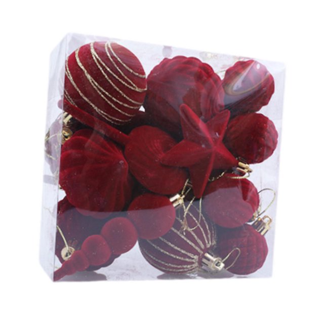 Juego de 24 Bolas Navideñas de Terciopelo Flocadas para de Navidad, Decoración Navideña, Adornos para Interiores.