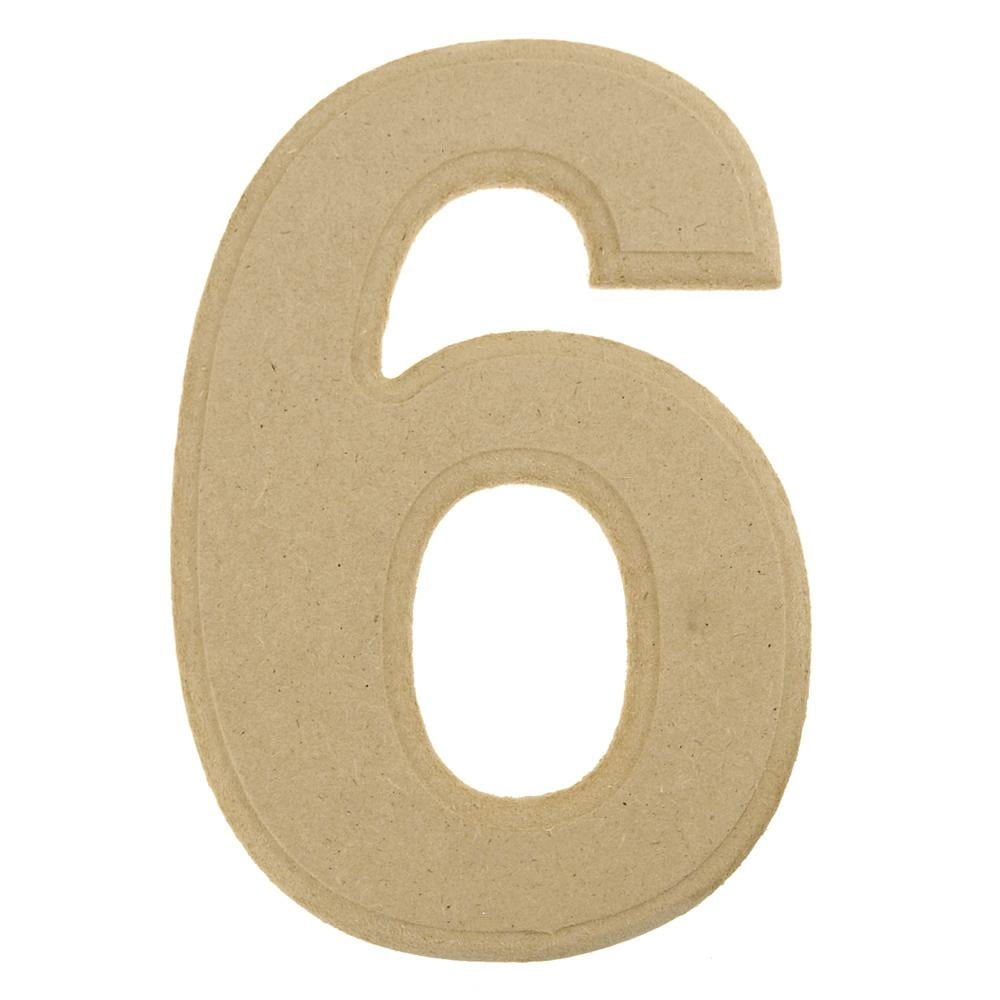 Beveled Wooden Number 6, Natural, 6Inch