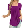 thumbnail image 2 of Fanxing Womens Tunic Tops Casual Summer Tshirts 2025 Short Sleeve Square Neck Basic Tee Outfits Purple,M, 2 of 5
