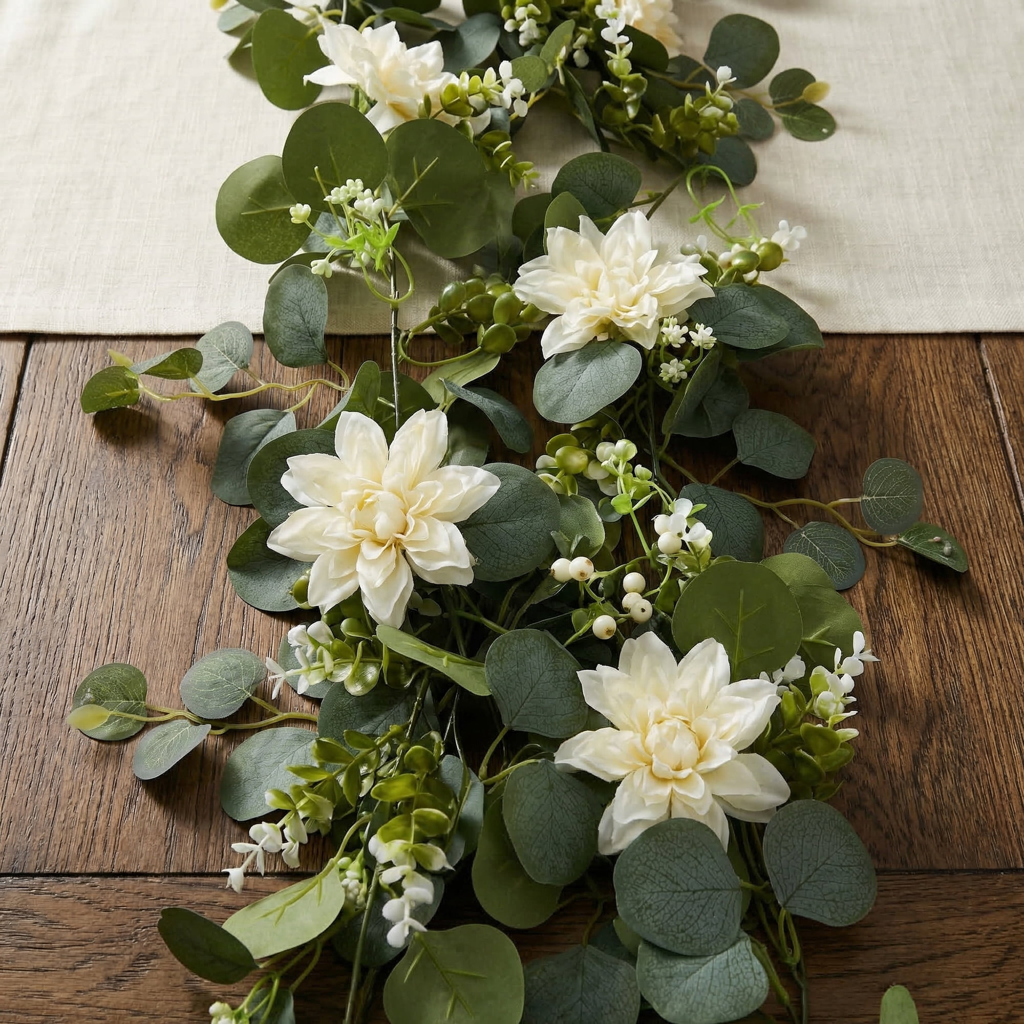 Unique Bargains Artificial Eucalyptus Garland Faux Greenery Vine Champagne Flower 71inch