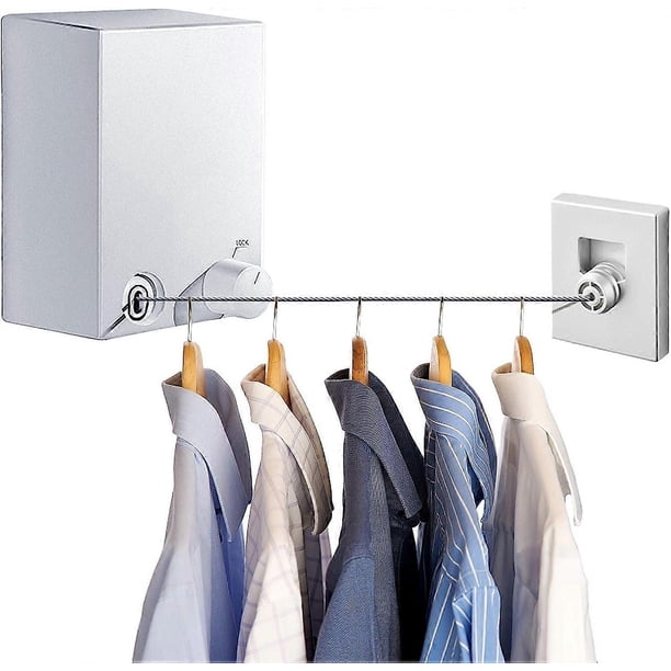 Retractable Clothesline, Stainless Steel Expandable Clothesline, Portable Clothesline Drying Rack 4.2m Adjustable Wire, Punch and Wall Mount for Indoo