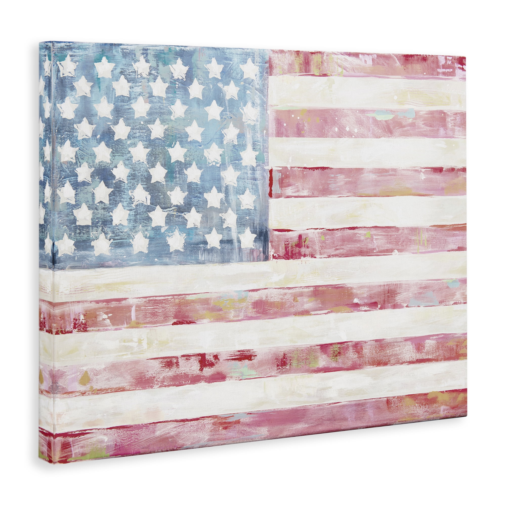 Stupell Industries Patriotic Brushed Flag Town & City Painting Gallery Wrapped Canvas Art Print Wall Art, 30 x 24