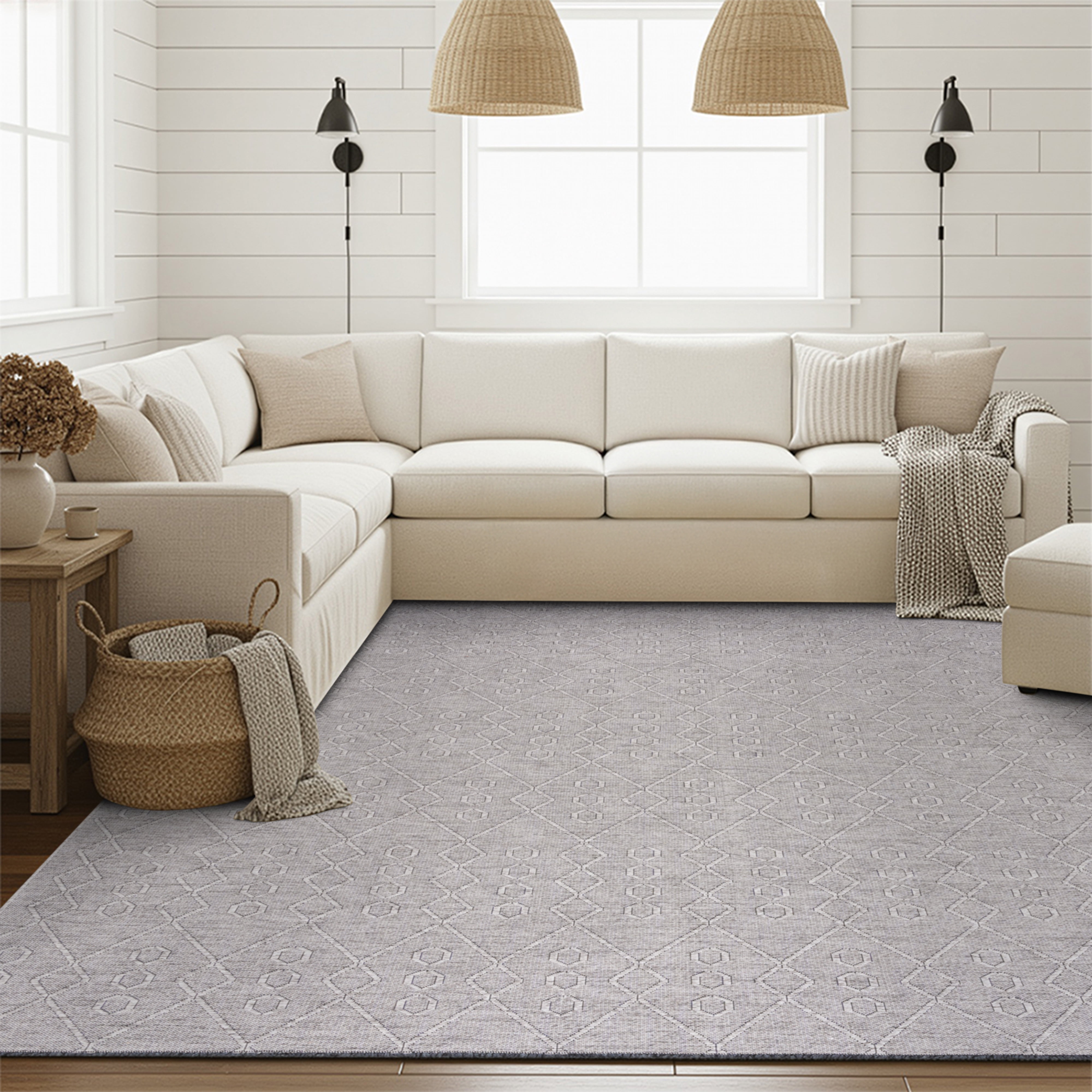 Alma Transitional 2' x 7.7' Light Gray and Stone Grey, Machine Washable Polyester & Cotton Indoor Area Rug