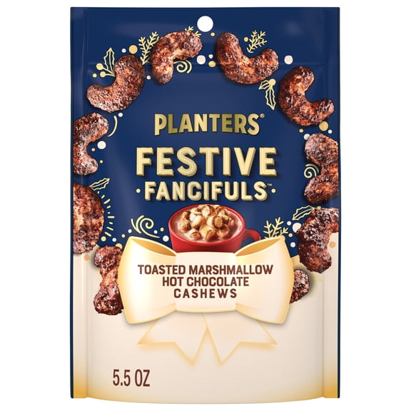 PLANTERS Toasted Marshmallow Hot Chocolate Whole Cashews, Party Snacks, Plant-Based Protein 5.5 oz Resealable Bag