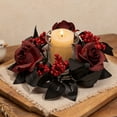 thumbnail image 5 of Artificial Rose Candle Ring Wreath, Faux Floral Candle Holder Garland, Black Red Berry Table Centerpiece, Seasonal Candle Ring Arrangement, Flower Decorative Ring, Floral Ornament for Pillar Candles, 5 of 6