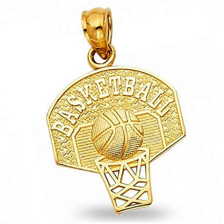 Solid Finish Basketball Charm Basketball & Hoop Pendant Solid 14k Yellow Gold Sports Charm Genuine Diamond Cut Quality 16 x 15 mm ()