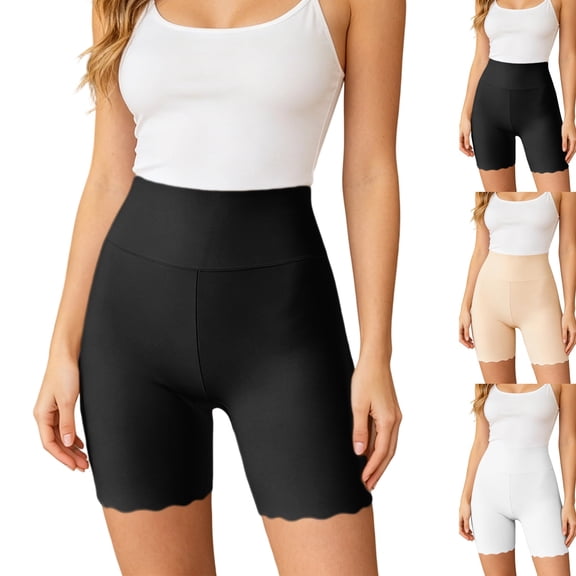 Women's High Waisted Cooling Slip Shorts - Anti Chafing Under Dress Shorts for Women, Scalloped Edge Safety Shorts,One Size,Black