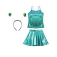thumbnail image 4 of iiniim Alien Costume for Girls Metallic Dress Alien Holographic Cami Top with Pleated Skirts and Hair Hop Green 6, 4 of 7
