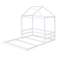 thumbnail image 4 of Euroco Wood Full Size House Bed with Roof, Floor Platform Bed with Guardrails for Bedroom, White, 4 of 8