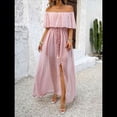 thumbnail image 4 of Vestido Informal de Lunares con Hombros Descubiertos para Mujer, con Volantes, Corsé, Borlas y Cintura Alta, con Abertura y Abertura, Color Liso Rosa Oscuro M, 4 of 8