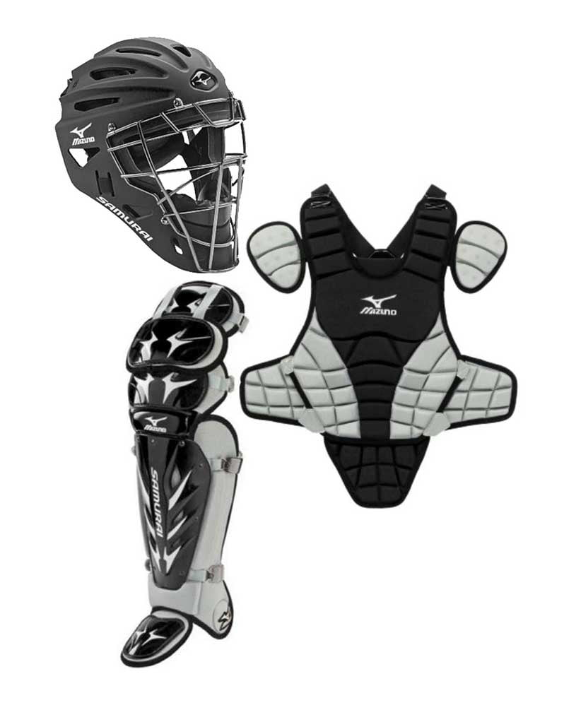 Mizuno Samurai Youth Baseball Catchers Set Black/Grey Helmet, Chest