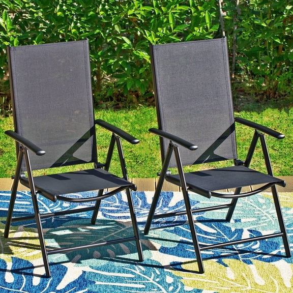 Summit Living Outdoor Patio Folding Dining Chair with 7-Level  Adjustable Back, Black