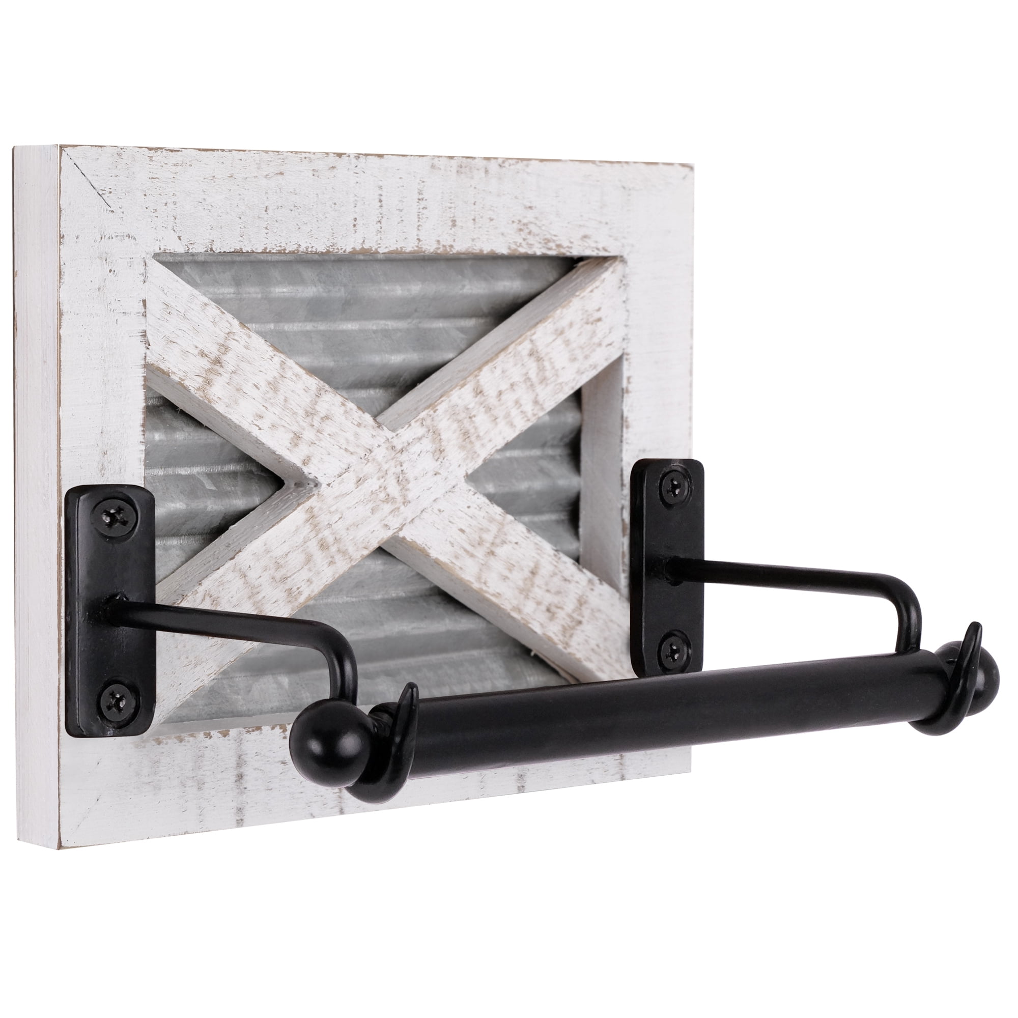 Autumn Alley White Barn Door Farmhouse Toilet Paper Holder with Galvanized Metal
